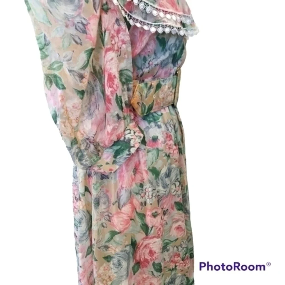 Vintage Floral Prairie Maxi Dress Lace Collar Cottagecore Romantic